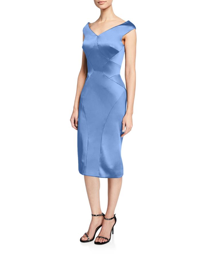 Stretch Satin V-neck Dress