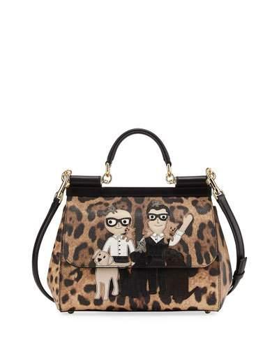 Sicily Medium Dg Family Patch Bag, Brown/black