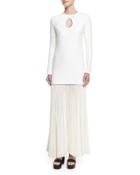 Long-sleeve Cady Combo Gown W/pleated
