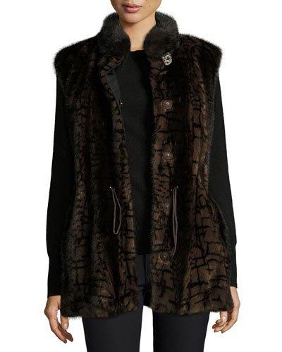 Reversible Vertical Mink-fur Vest, Brown