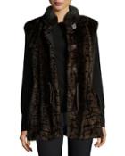 Reversible Vertical Mink-fur Vest, Brown