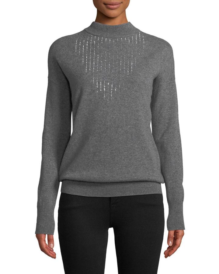 Embellished Mock-neck Cashmere