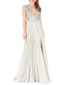 Beaded-bodice Empire-waist Gown