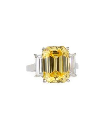 Emerald-cut Canary Cz Ring W/ Baguettes