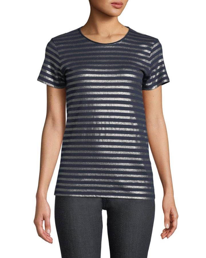 Striped Metallic Cotton-cashmere Tee