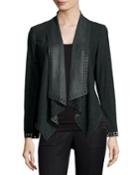 Draped Suede Jacket W/ Laser-cut Border, Olive