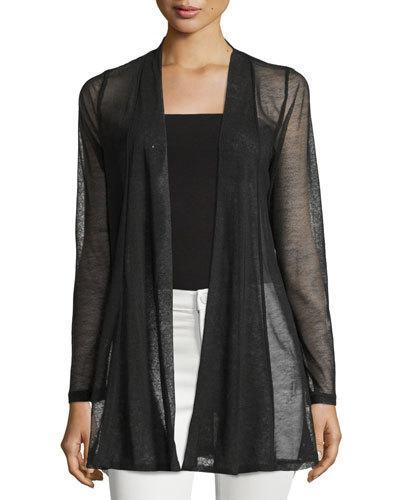 Long-sleeve Sheer Open Cardigan, Black