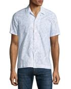 Floral-print Cuban Short-sleeve Shirt, White/navy
