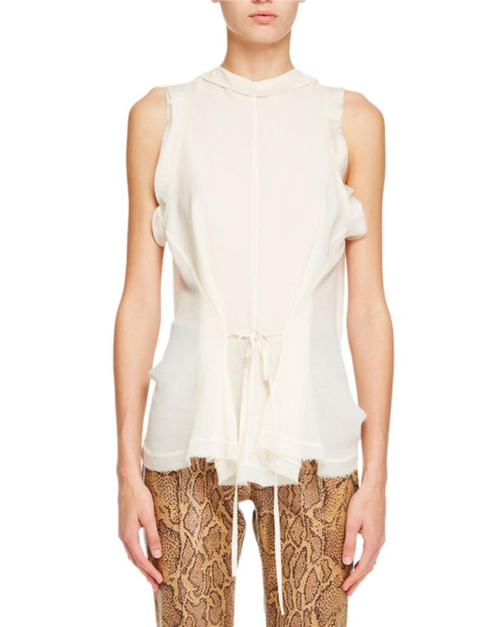 Sheer Crepe Sleeveless Draped Blouse