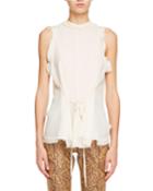 Sheer Crepe Sleeveless Draped Blouse