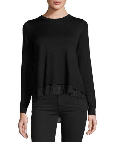 Crewneck Sweater W/georgette Underlay, Black