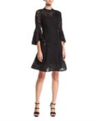 Lace High-neck Fit-and-flare Cocktail Dress W/ Appliques