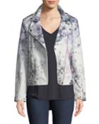 Leather Watercolor Floral Motorcycle Jacket