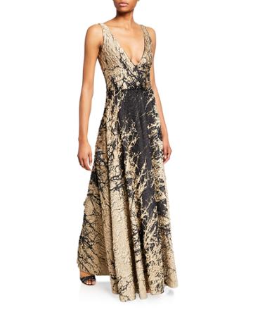 Pebble Cloque Silk-blend Bead Embroidered A-line Gown