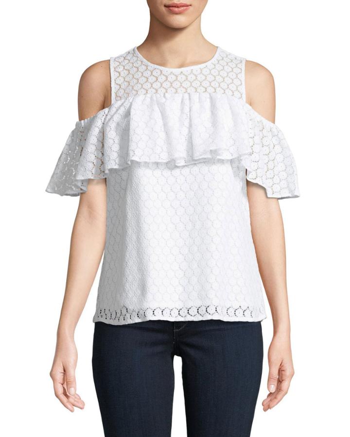 Lace Cold-shoulder Ruffle Blouse