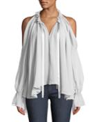 Blaine Cold-shoulder Silk Ruffle Blouse