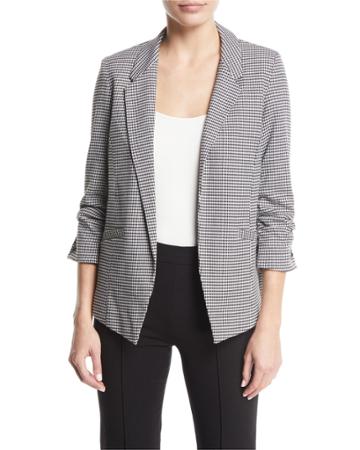 3/4-ruched-sleeves Houndstooth Blazer