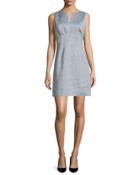 Chambray Twill Mini Sheath Dress, Denim