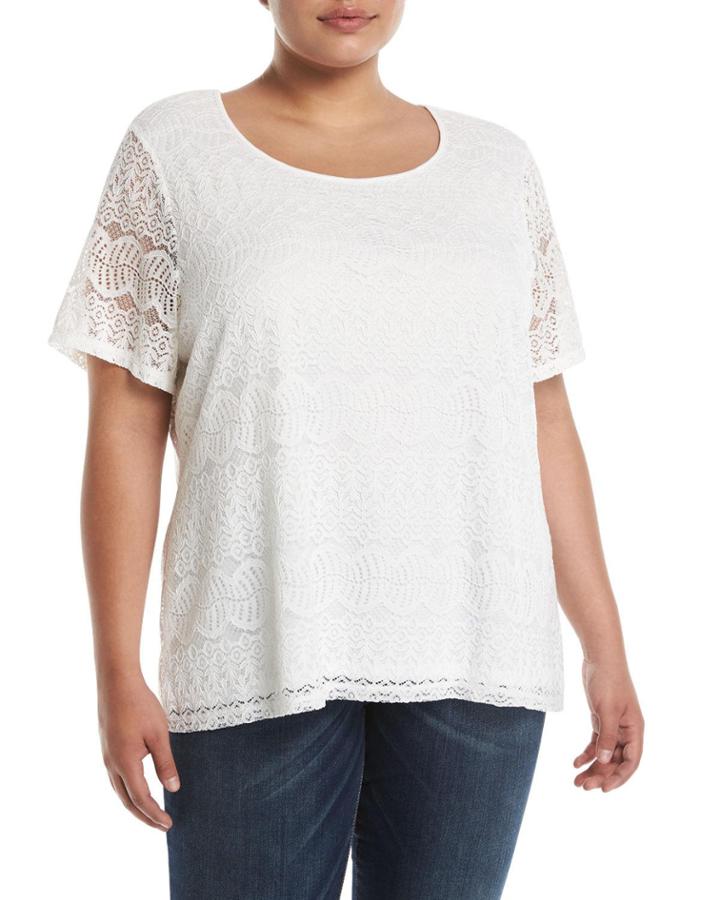 Short-sleeve Striped Lace Blouse,