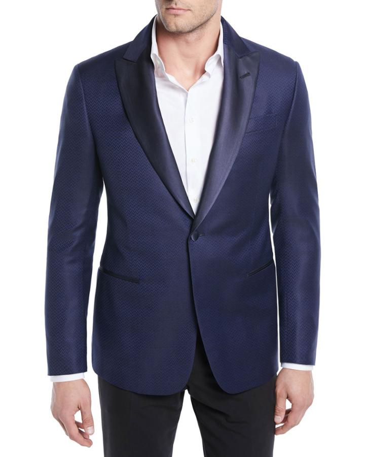 Herringbone Satin-lapel Dinner Jacket