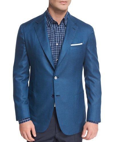 Solid Silk Two-button Blazer, Blue