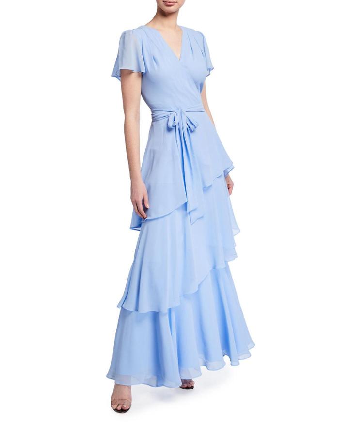 Short-sleeve Tiered Ruffle Chiffon