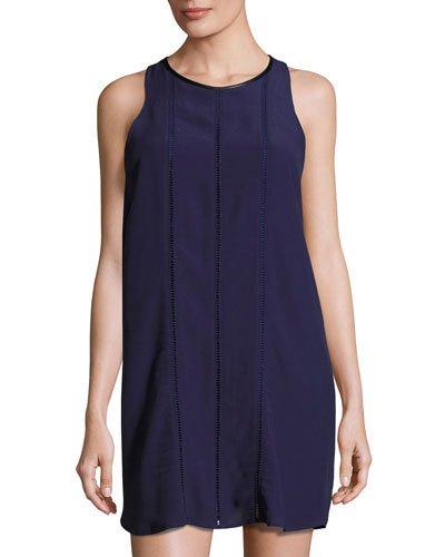 Ladder-stitch Sleeveless Dress, Navy