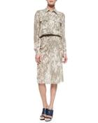 Printed Button-down Belted