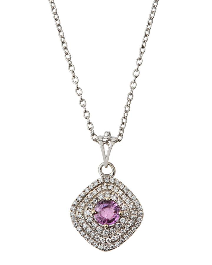 Estate 18k White Gold Pink Sapphire Pendant Necklace