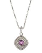 Estate 18k White Gold Pink Sapphire Pendant Necklace