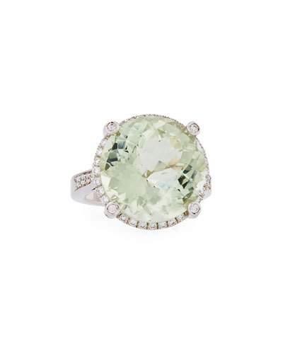 18k White Gold Green Amethyst & Diamond Ring,
