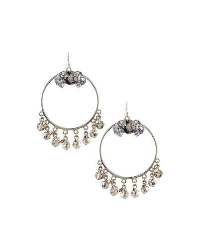 Hoop Drop Earrings W/ Shaky Crystals, Gunmetal