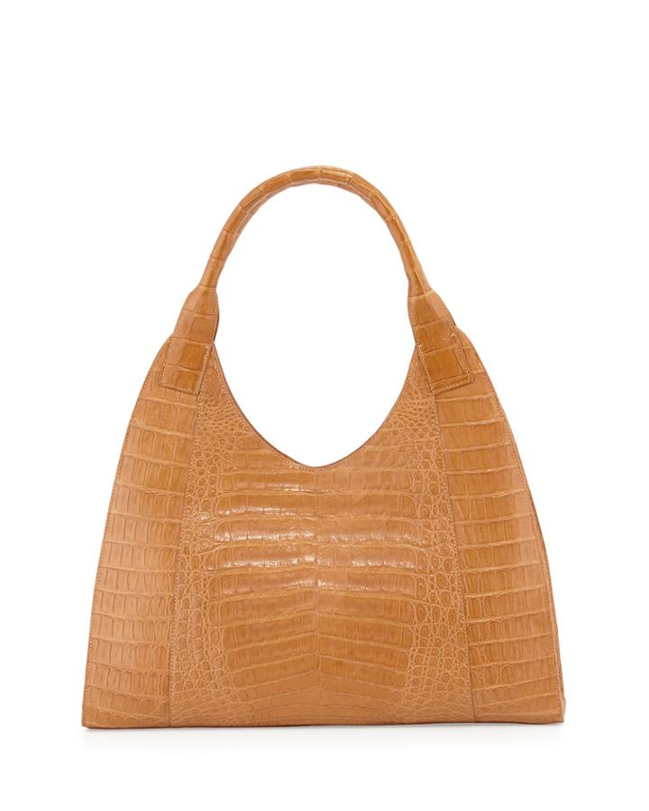 Nancy Gonzalez Crocodile Front-zip Hobo Bag, Saddle, Women's,
