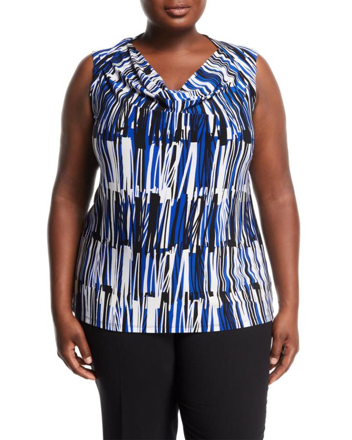 Cowl-neck Printed Jersey Tank,