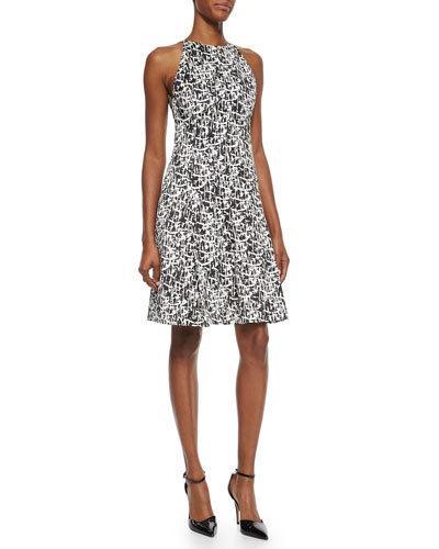 Pleated Printed Silk Flounce Dress
