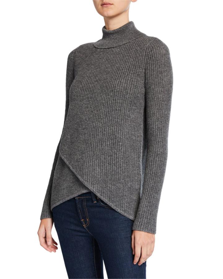 Crossover Ribbed Turtleneck Cashmere