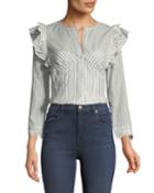 Long-sleeve Striped Corset Top W/ Embroidery Trim