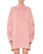 Striped Lace-up Overshirt Dress