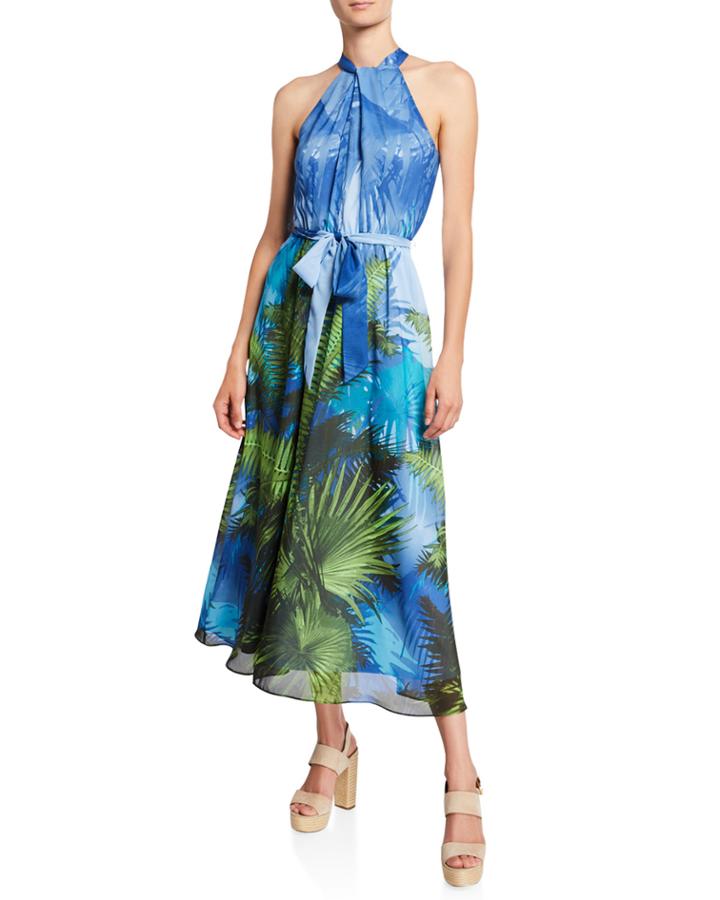 Tropical-print Halter-neck