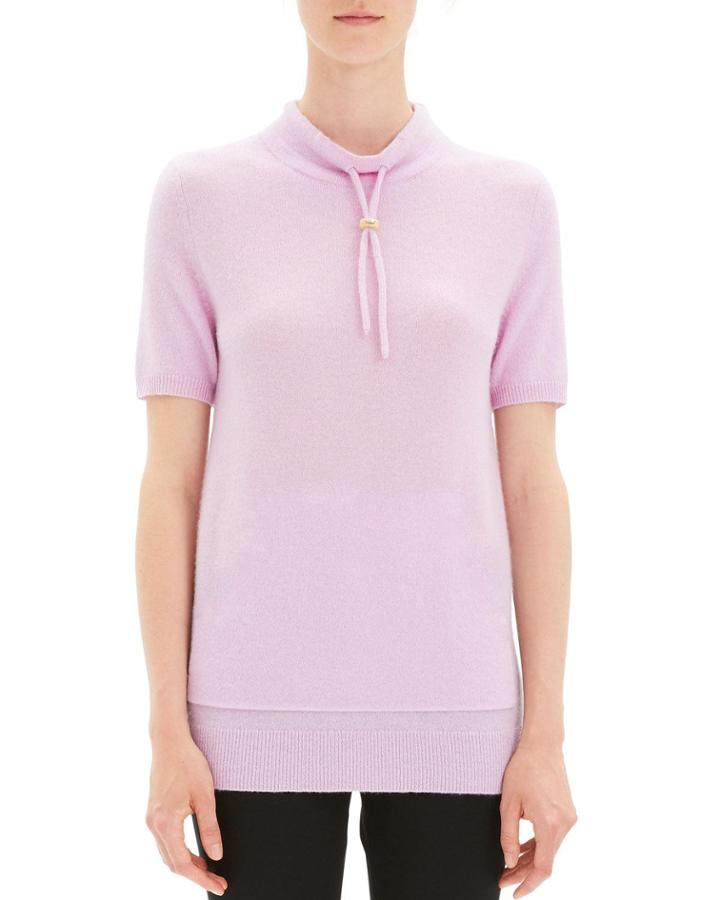 Drawstring Mock-neck Cashmere Tee