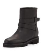 Cagney Shearling Fur-lined Moto Boot, Black