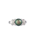 14k White Gold Tahitian Pearl & Diamond Crisscross Ring,