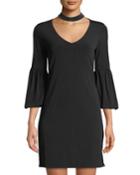 Shirleen Embellished Choker-neck Bell-sleeve Dress