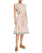 Romax Ruffle Embroidered A-line Dress