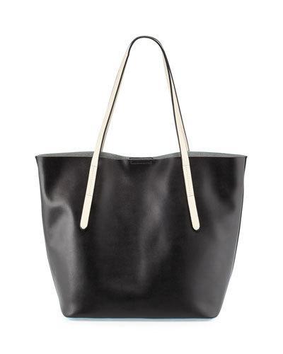 Malin Colorblock Leather Tote Bag, Black/powder Blue/bone