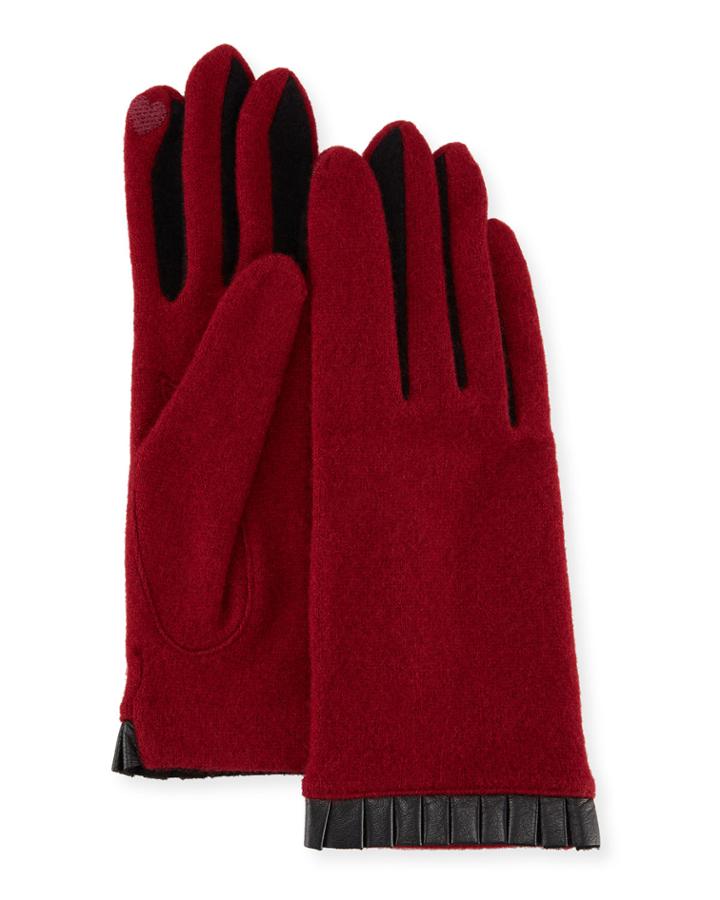 Cashmere-blend Leather-cuffed Tech Gloves