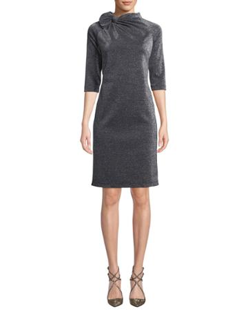 Drape-neck Metallic Cocktail Dress