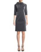 Drape-neck Metallic Cocktail Dress
