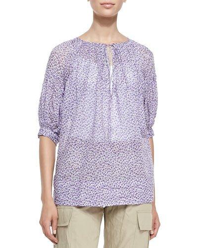 Floral Drop-shoulder Cotton Blouse