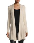 Pleated Long-sleeve Open-front Cardigan